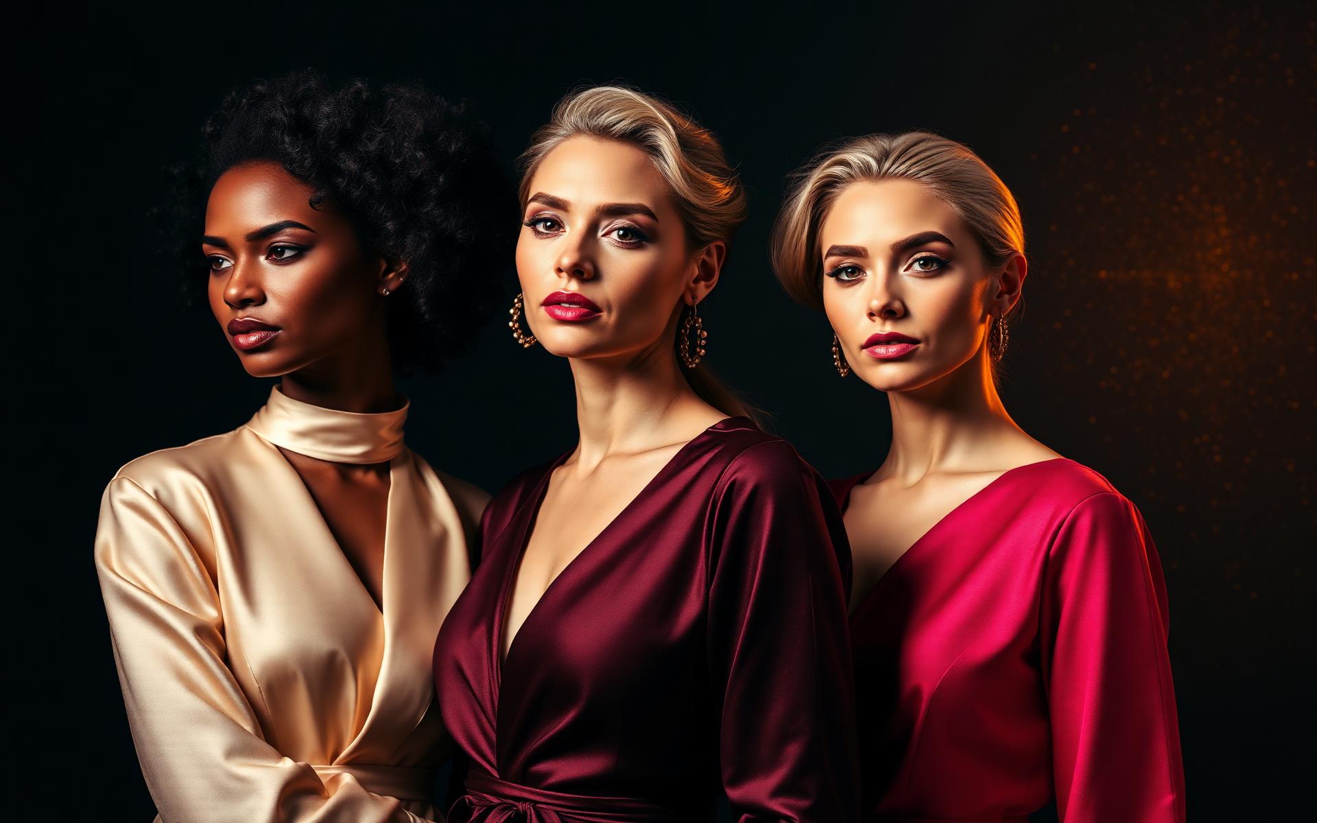 Três mulheres de peles diversas com maquiagem ISCHIC Beauty